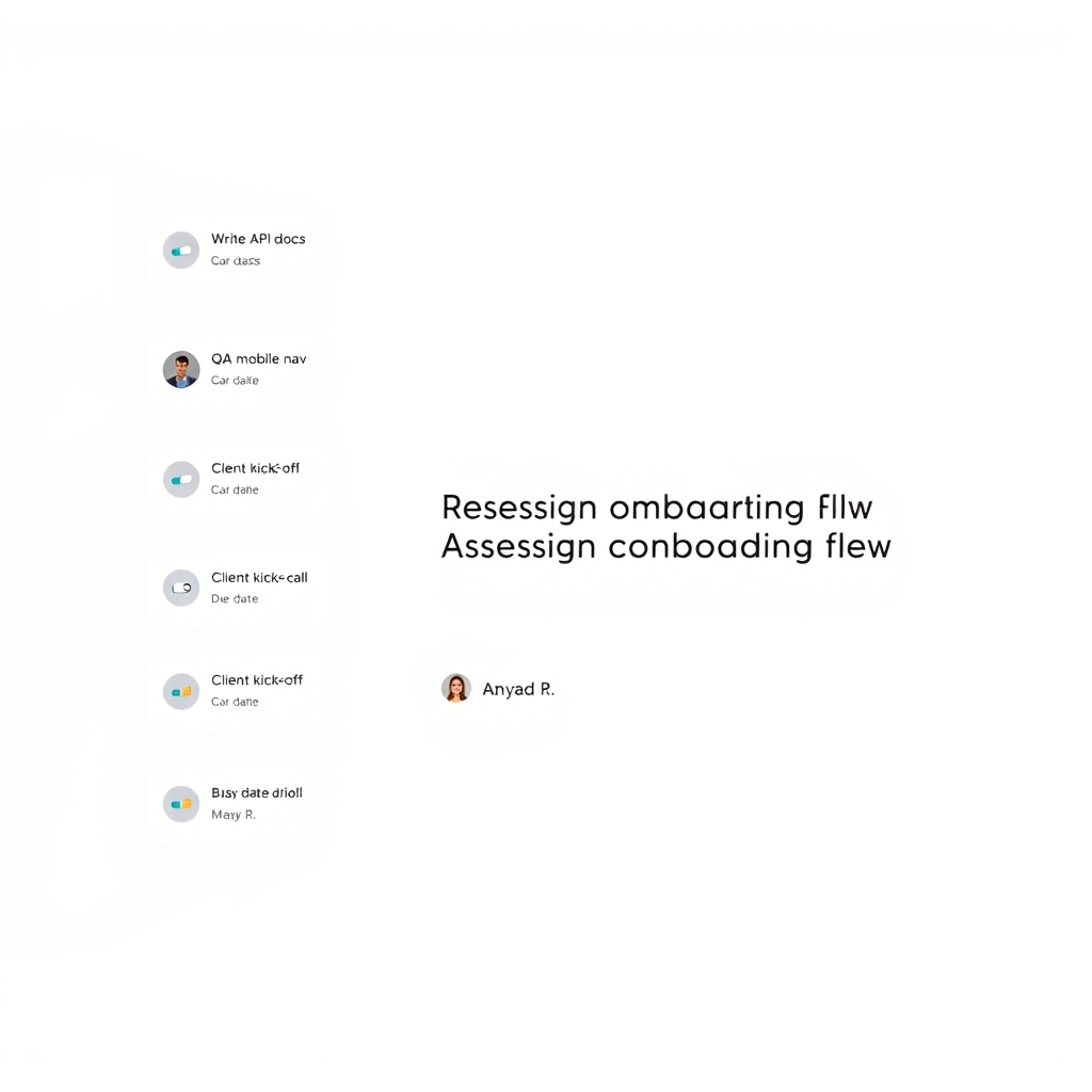 Flowlane task detail panel showing an assignee, due date and priority