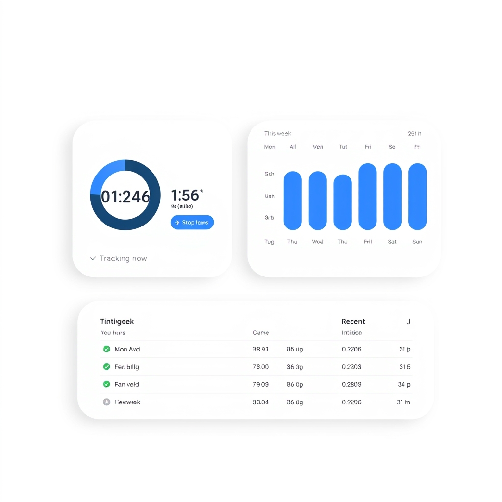 Flowlane time tracking view with a running timer and weekly hours summary